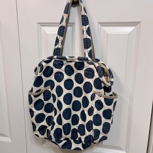 Thirty One Metro Retro Tote. Cream and Blue Polka Dot.